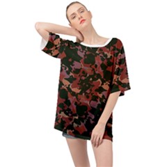 Red Dark Camo Abstract Print Oversized Chiffon Top by dflcprintsclothing