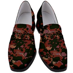 Red Dark Camo Abstract Print Women s Chunky Heel Loafers by dflcprintsclothing