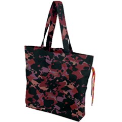 Red Dark Camo Abstract Print Drawstring Tote Bag