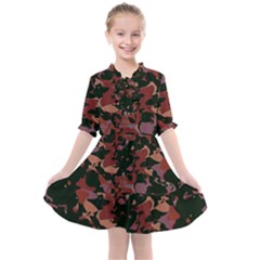 Red Dark Camo Abstract Print Kids  All Frills Chiffon Dress by dflcprintsclothing