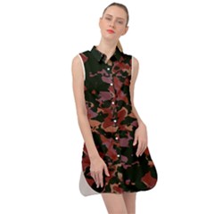 Red Dark Camo Abstract Print Sleeveless Shirt Dress by dflcprintsclothing