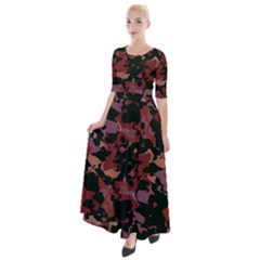 Red Dark Camo Abstract Print Half Sleeves Maxi Dress by dflcprintsclothing