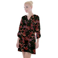 Red Dark Camo Abstract Print Open Neck Shift Dress