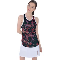 Red Dark Camo Abstract Print Racer Back Mesh Tank Top