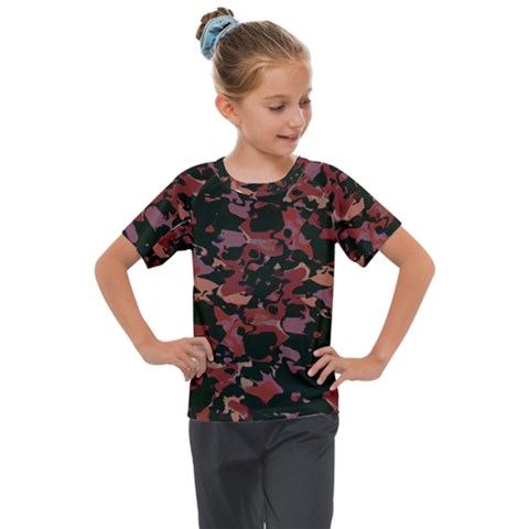 Red Dark Camo Abstract Print Kids  Mesh Piece Tee by dflcprintsclothing