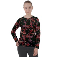 Red Dark Camo Abstract Print Women s Long Sleeve Raglan Tee