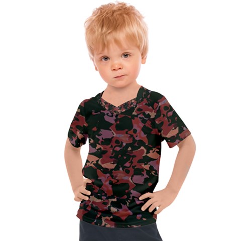 Red Dark Camo Abstract Print Kids  Sports Tee by dflcprintsclothing