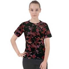 Red Dark Camo Abstract Print Women s Sport Raglan Tee