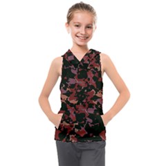 Red Dark Camo Abstract Print Kids  Sleeveless Hoodie