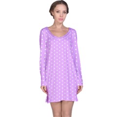 White Polka Dot Pastel Purple Background, pink color vintage dotted pattern Long Sleeve Nightdress