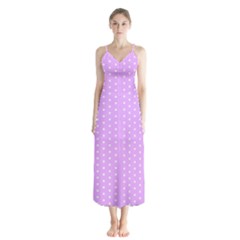 White Polka Dot Pastel Purple Background, pink color vintage dotted pattern Button Up Chiffon Maxi Dress