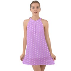 White Polka Dot Pastel Purple Background, pink color vintage dotted pattern Halter Tie Back Chiffon Dress