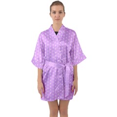 White Polka Dot Pastel Purple Background, pink color vintage dotted pattern Half Sleeve Satin Kimono 