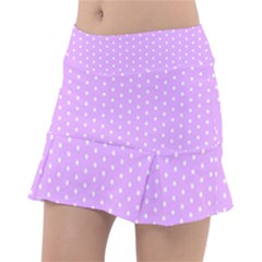 White Polka Dot Pastel Purple Background, pink color vintage dotted pattern Tennis Skorts