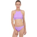 White Polka Dot Pastel Purple Background, pink color vintage dotted pattern Racer Front Bikini Set View1