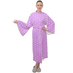 White Polka Dot Pastel Purple Background, pink color vintage dotted pattern Maxi Velour Kimono