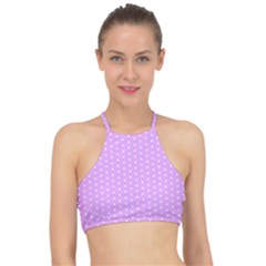 White Polka Dot Pastel Purple Background, pink color vintage dotted pattern Racer Front Bikini Top