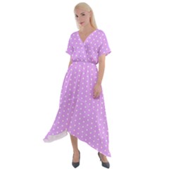 White Polka Dot Pastel Purple Background, pink color vintage dotted pattern Cross Front Sharkbite Hem Maxi Dress