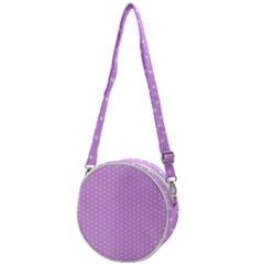 White Polka Dot Pastel Purple Background, pink color vintage dotted pattern Crossbody Circle Bag