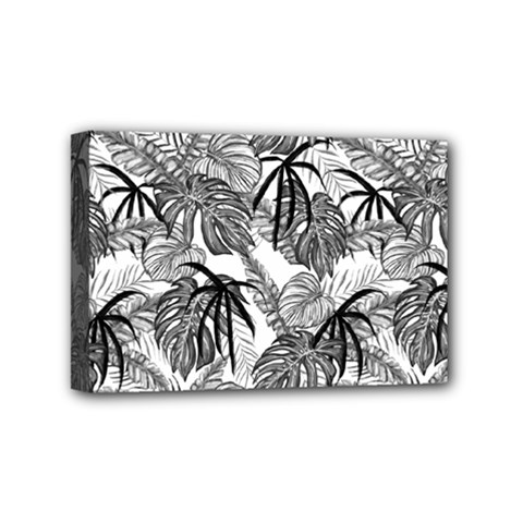 Black And White Leafs Pattern, Tropical Jungle, Nature Themed Mini Canvas 6  X 4  (stretched) by Casemiro