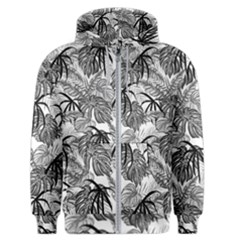 Black And White Leafs Pattern, Tropical Jungle, Nature Themed Men s Zipper Hoodie by Casemiro