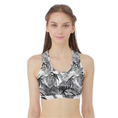 Black And White Leafs Pattern, Tropical Jungle, Nature Themed Sports Bra With Border by Casemiro