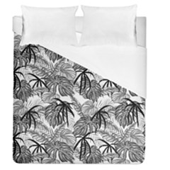 Black And White Leafs Pattern, Tropical Jungle, Nature Themed Duvet Cover (queen Size) by Casemiro