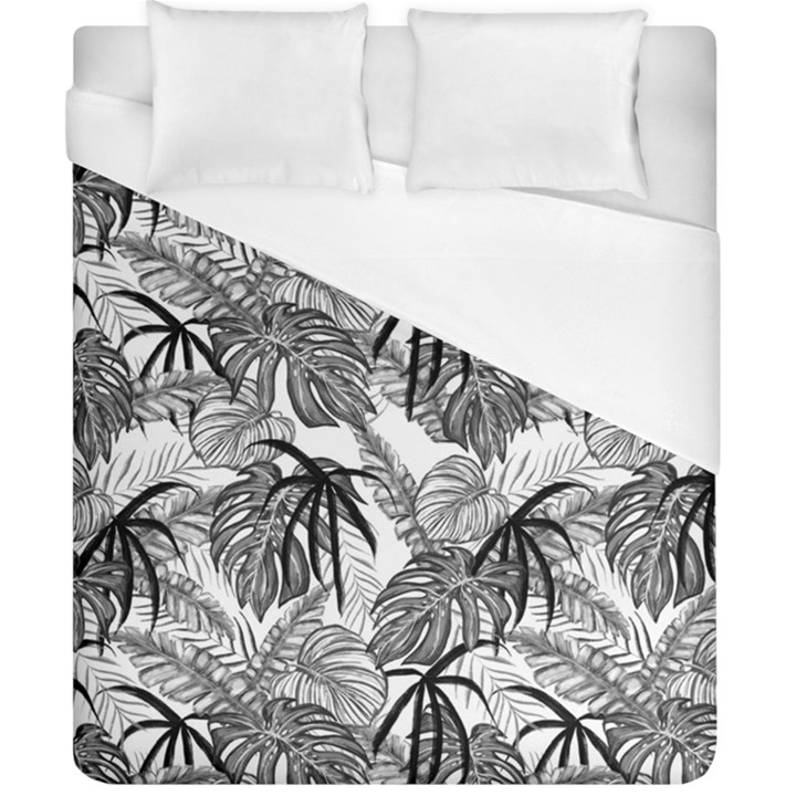 Black and white leafs pattern, tropical jungle, nature themed Duvet Cover (California King Size)