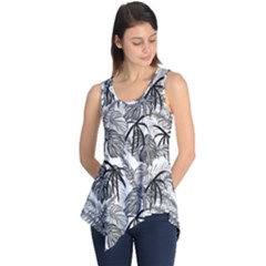 Black And White Leafs Pattern, Tropical Jungle, Nature Themed Sleeveless Tunic by Casemiro