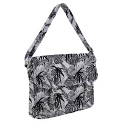 Black And White Leafs Pattern, Tropical Jungle, Nature Themed Buckle Messenger Bag by Casemiro