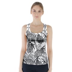 Black And White Leafs Pattern, Tropical Jungle, Nature Themed Racer Back Sports Top