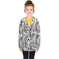 Black And White Leafs Pattern, Tropical Jungle, Nature Themed Kids  Double Breasted Button Coat by Casemiro