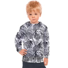 Black And White Leafs Pattern, Tropical Jungle, Nature Themed Kids  Hooded Pullover