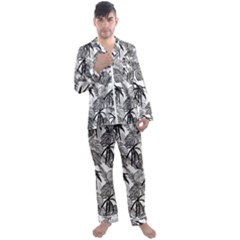 Black And White Leafs Pattern, Tropical Jungle, Nature Themed Men s Long Sleeve Satin Pyjamas Set by Casemiro