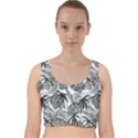 Black and white leafs pattern, tropical jungle, nature themed Velvet Racer Back Crop Top View1