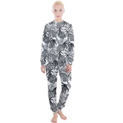 Black And White Leafs Pattern, Tropical Jungle, Nature Themed Women s Lounge Set by Casemiro