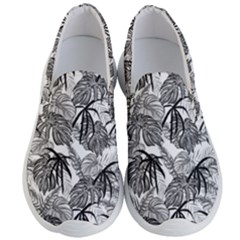 Black And White Leafs Pattern, Tropical Jungle, Nature Themed Men s Lightweight Slip Ons by Casemiro