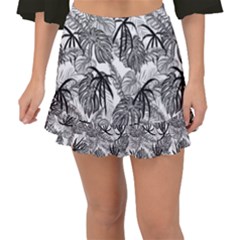 Black And White Leafs Pattern, Tropical Jungle, Nature Themed Fishtail Mini Chiffon Skirt by Casemiro