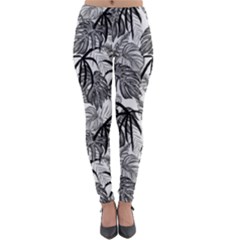 Black And White Leafs Pattern, Tropical Jungle, Nature Themed Lightweight Velour Leggings by Casemiro