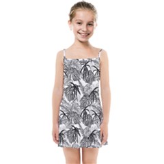 Black And White Leafs Pattern, Tropical Jungle, Nature Themed Kids  Summer Sun Dress by Casemiro