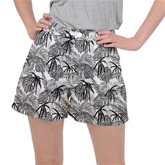 Black And White Leafs Pattern, Tropical Jungle, Nature Themed Ripstop Shorts by Casemiro