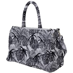 Black And White Leafs Pattern, Tropical Jungle, Nature Themed Duffel Travel Bag by Casemiro