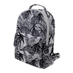 Black And White Leafs Pattern, Tropical Jungle, Nature Themed Flap Pocket Backpack (large) by Casemiro