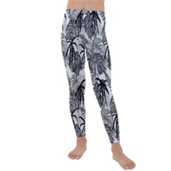 Black And White Leafs Pattern, Tropical Jungle, Nature Themed Kids  Lightweight Velour Leggings by Casemiro