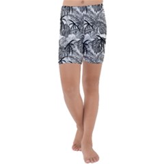 Black And White Leafs Pattern, Tropical Jungle, Nature Themed Kids  Lightweight Velour Capri Yoga Leggings by Casemiro