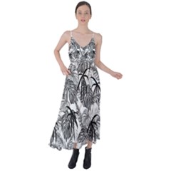 Black And White Leafs Pattern, Tropical Jungle, Nature Themed Tie Back Maxi Dress