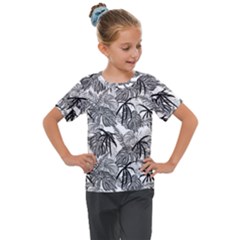 Black And White Leafs Pattern, Tropical Jungle, Nature Themed Kids  Mesh Piece Tee