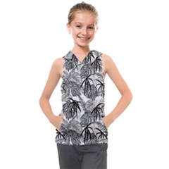 Black And White Leafs Pattern, Tropical Jungle, Nature Themed Kids  Sleeveless Hoodie