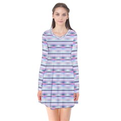 Pastel Lines, Bars Pattern, Pink, Light Blue, Purple Colors Long Sleeve V-neck Flare Dress by Casemiro