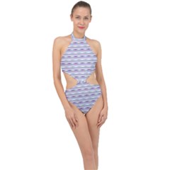 Pastel Lines, Bars Pattern, Pink, Light Blue, Purple Colors Halter Side Cut Swimsuit by Casemiro